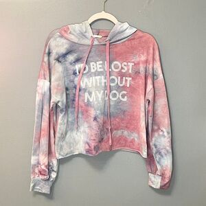 Altar'd state tie dye pink blue cropped dog hoodie, size Large